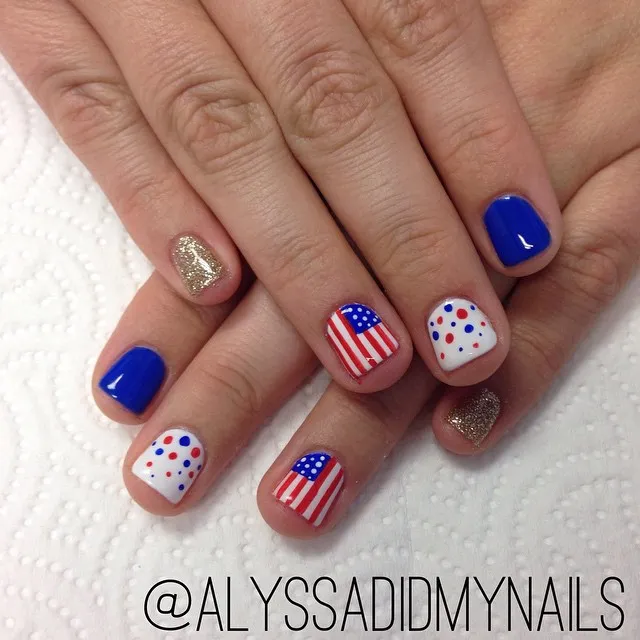 Polka dots, glitter accents, and mini flag-like rectangles