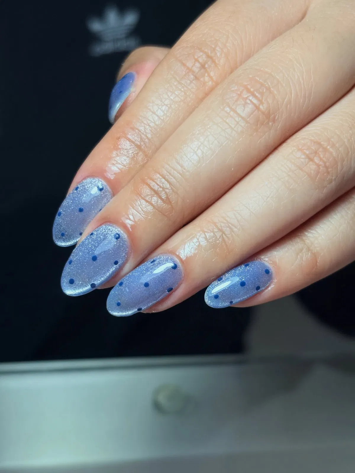 Sage shimmer with black polka dots