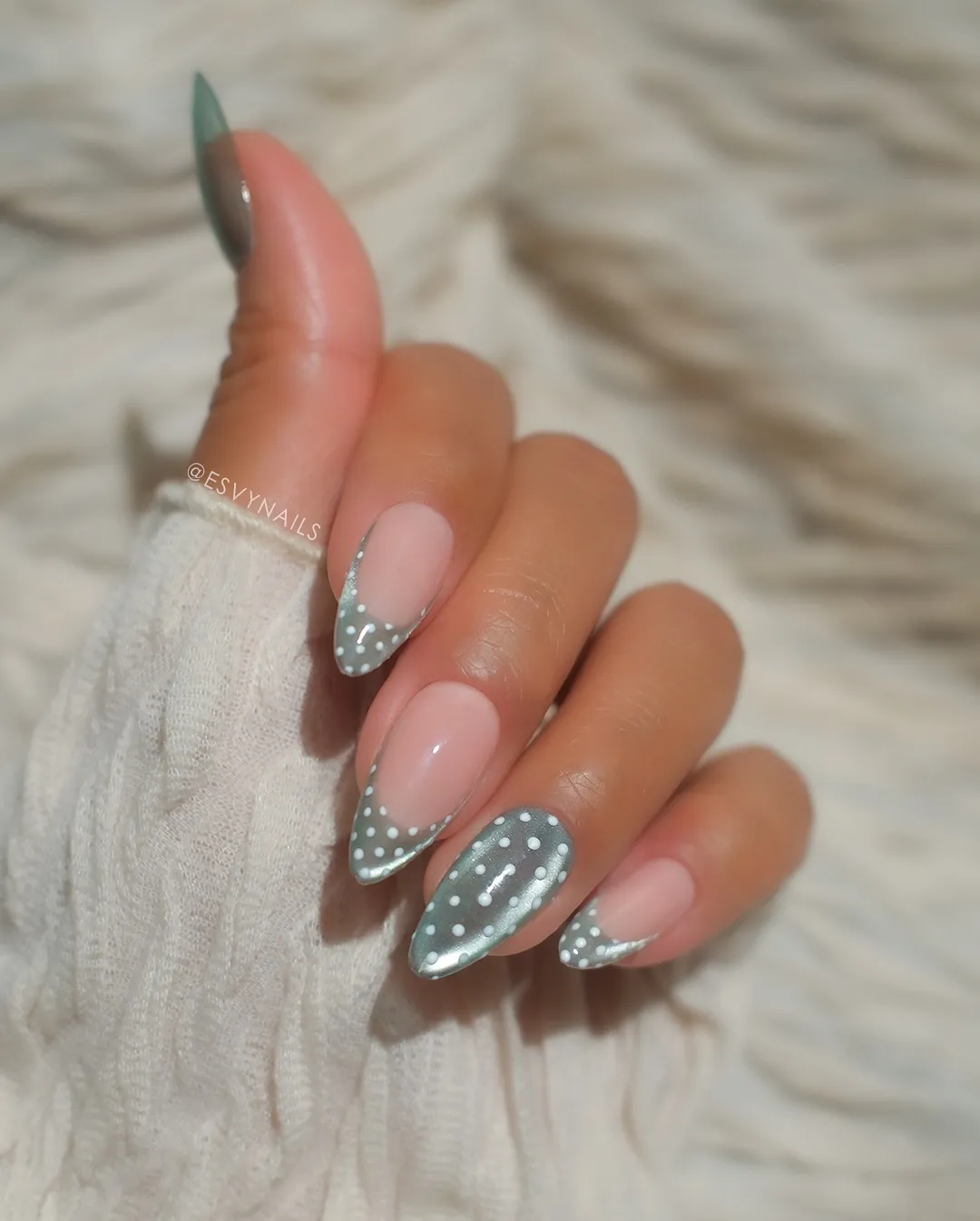 Soft pink shimmer with red polka dots