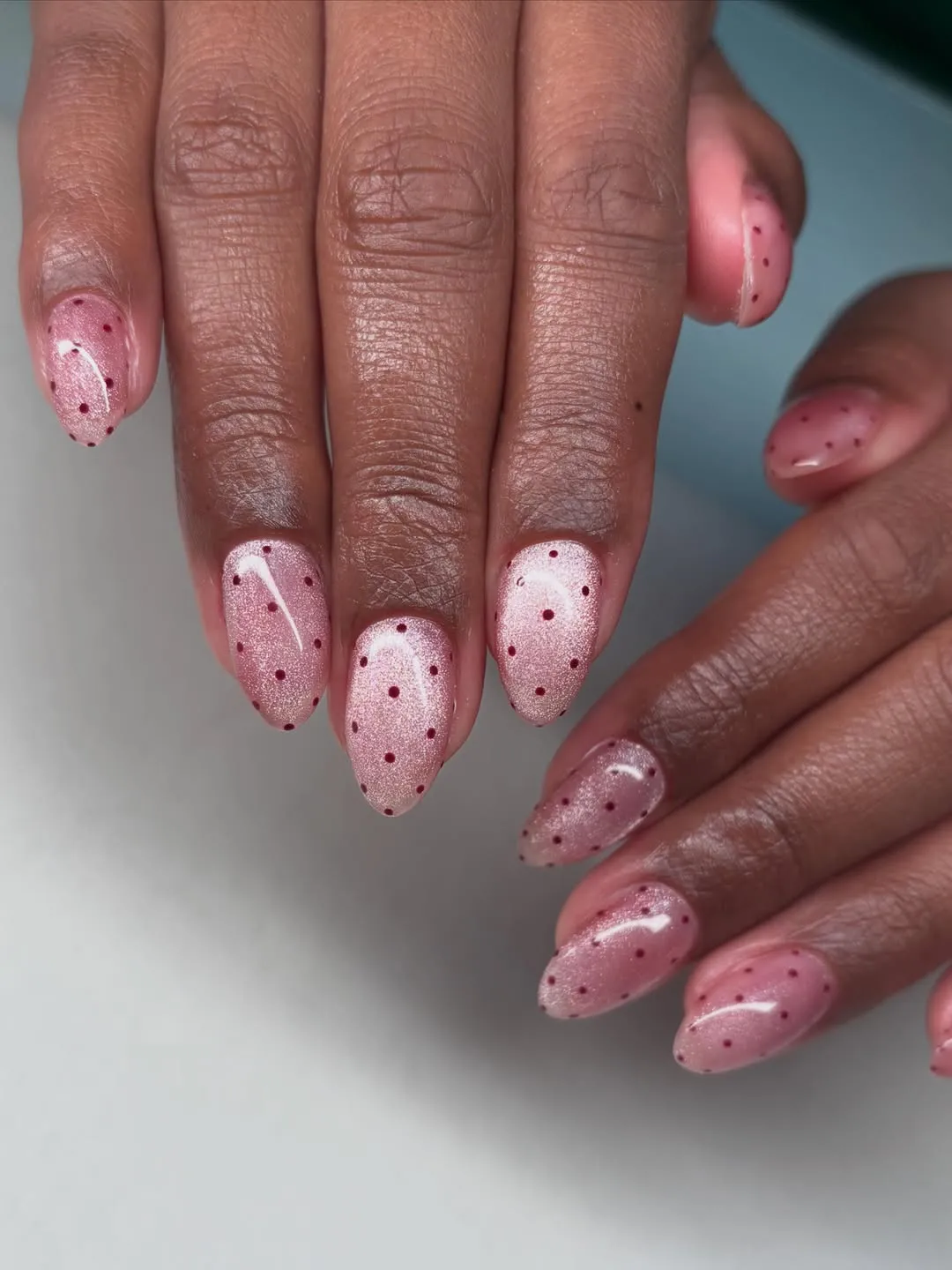 Burgundy and yellow-green mixed polka-dot accents