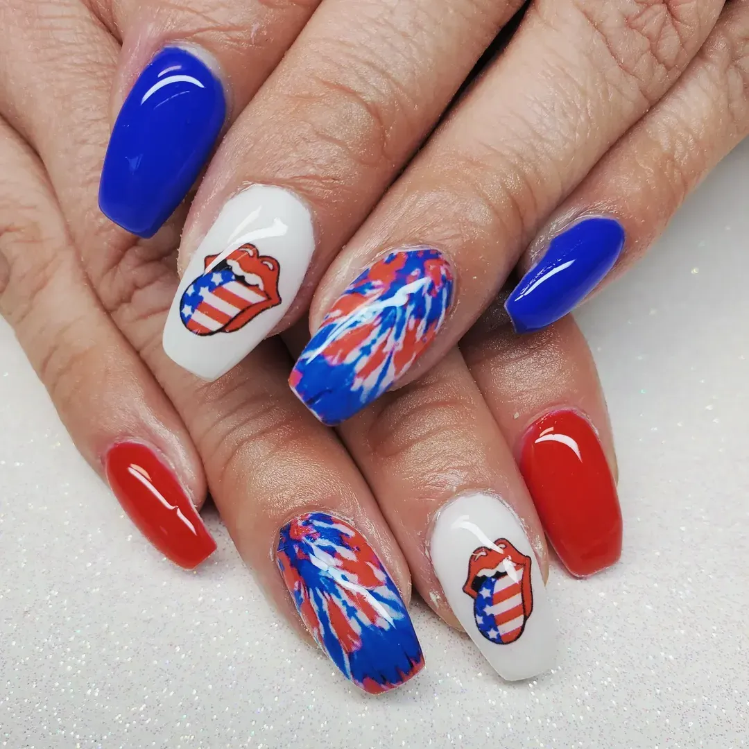 Bold solids with mouth graphic and marbled accents