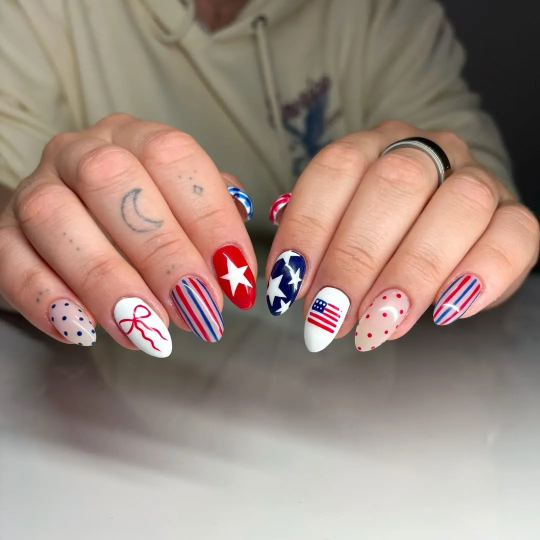 Mixed patriotic set: stripes, stars, bow, and polka dots