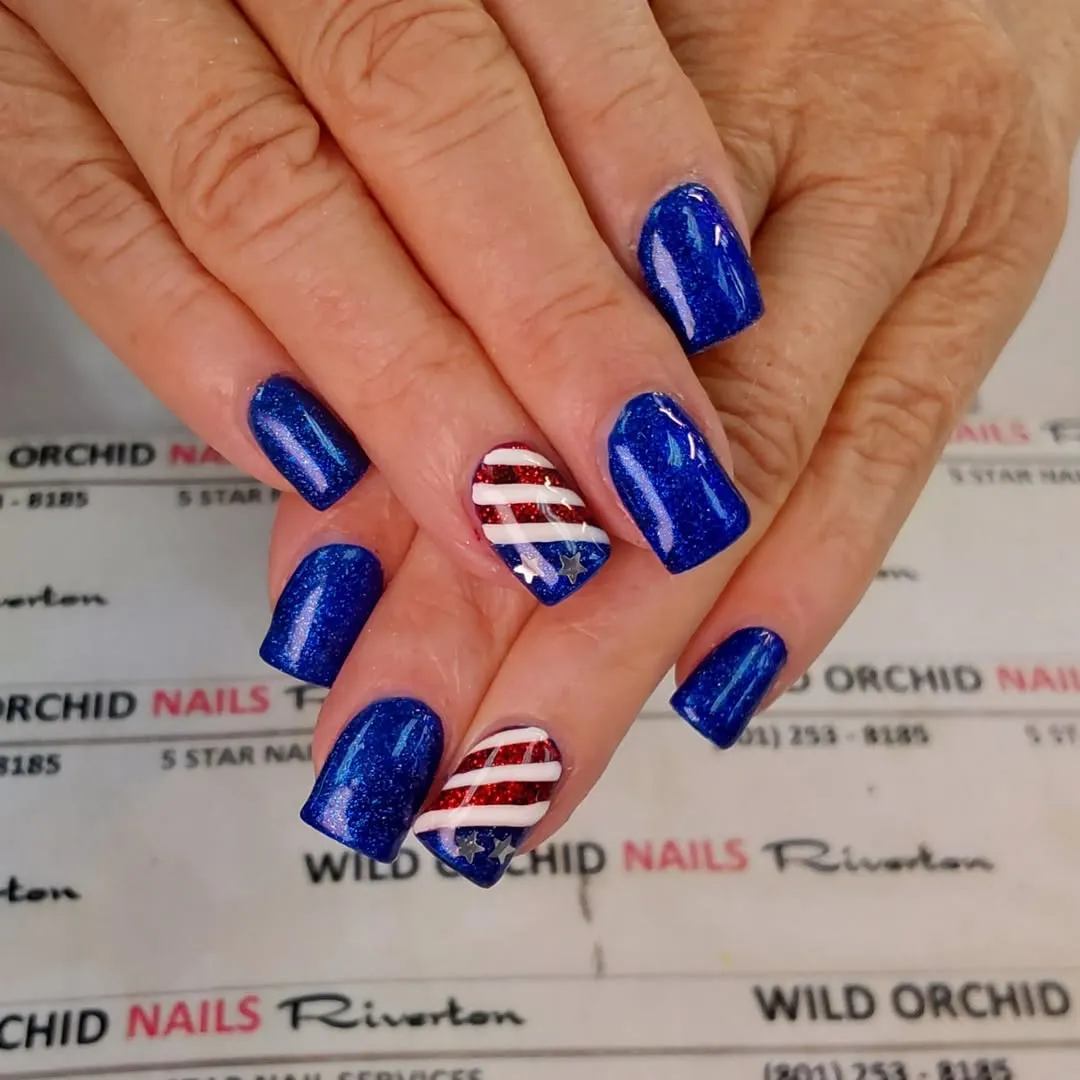Shimmery blue set with striped star accents
