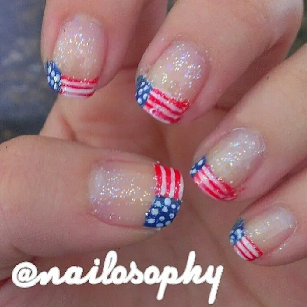 Sparkly sheer base with mini striped-and-dotted tips