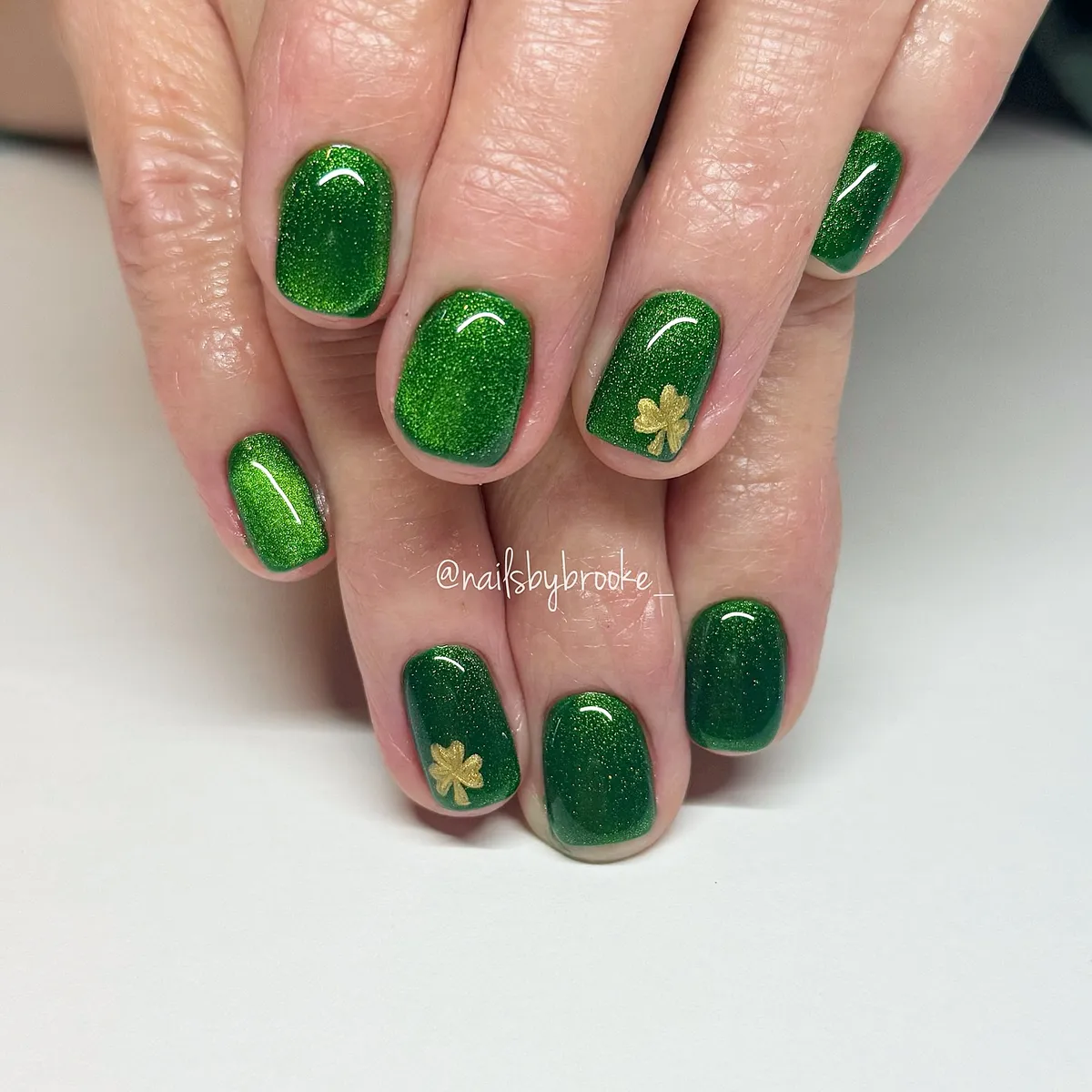 Sparkly green set with small gold clover decals