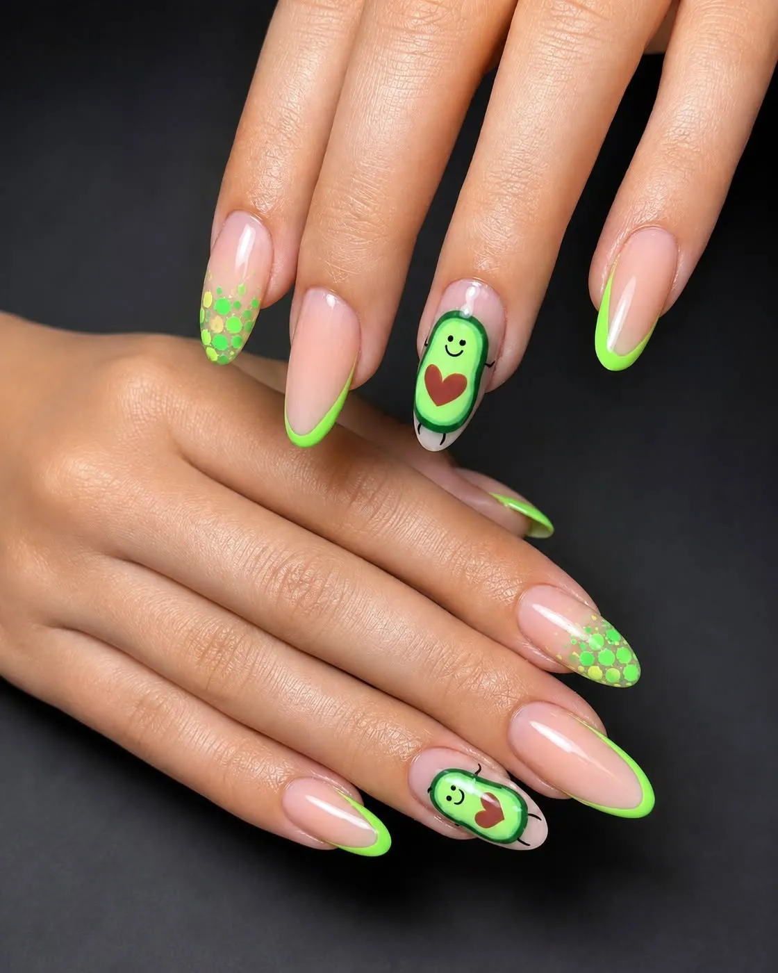 Thin lime tips with a cartoon character accent