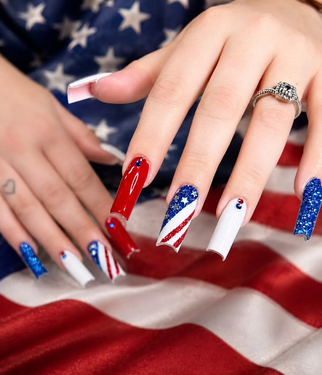 Extra-long red/white/blue set with glitter and stud accents