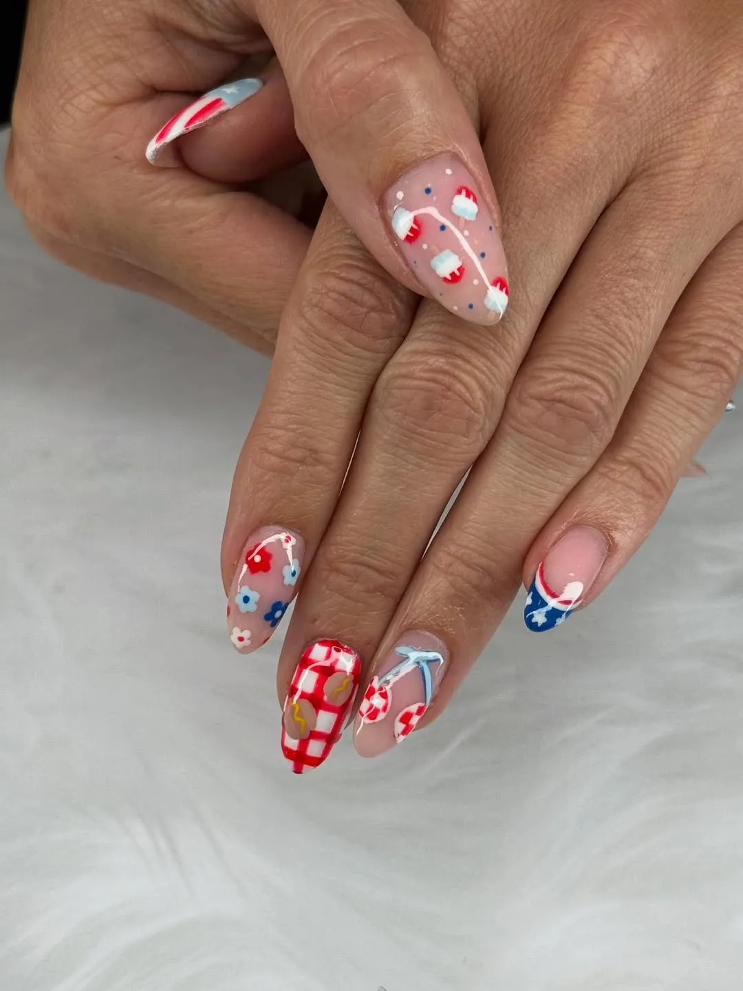 Check pattern, florals, and star-tipped accents