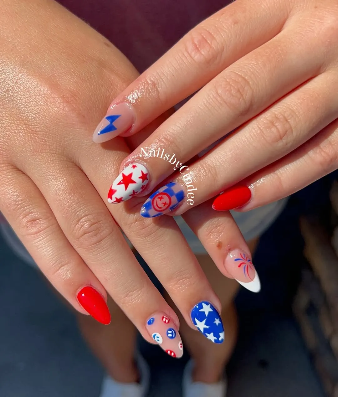 Star-heavy set with bold red solids and blue accents