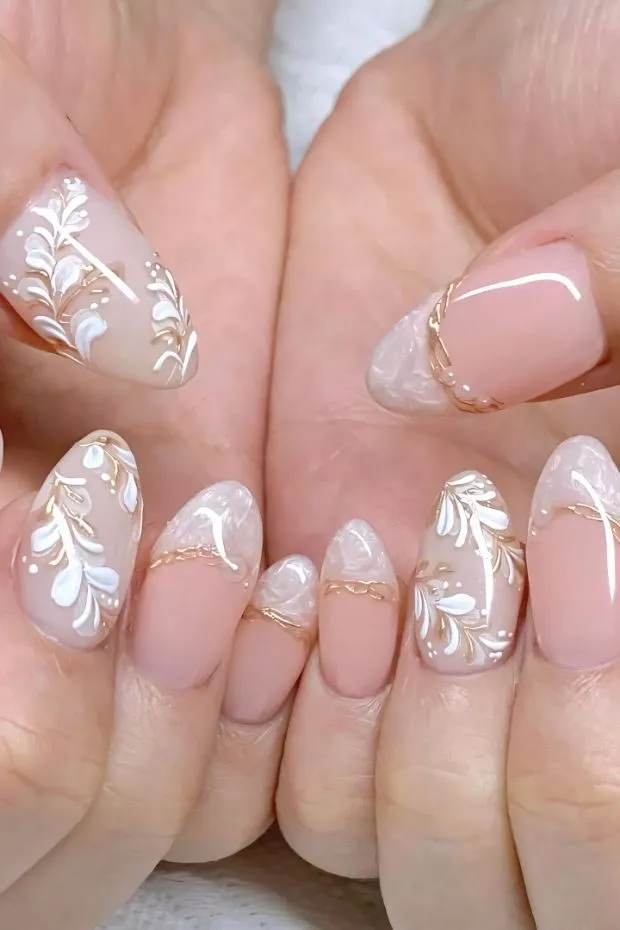White botanical art with soft marbled tips