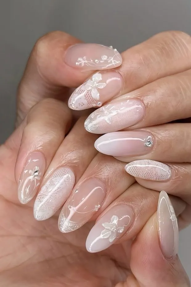 Sheer nude florals with lace accents
