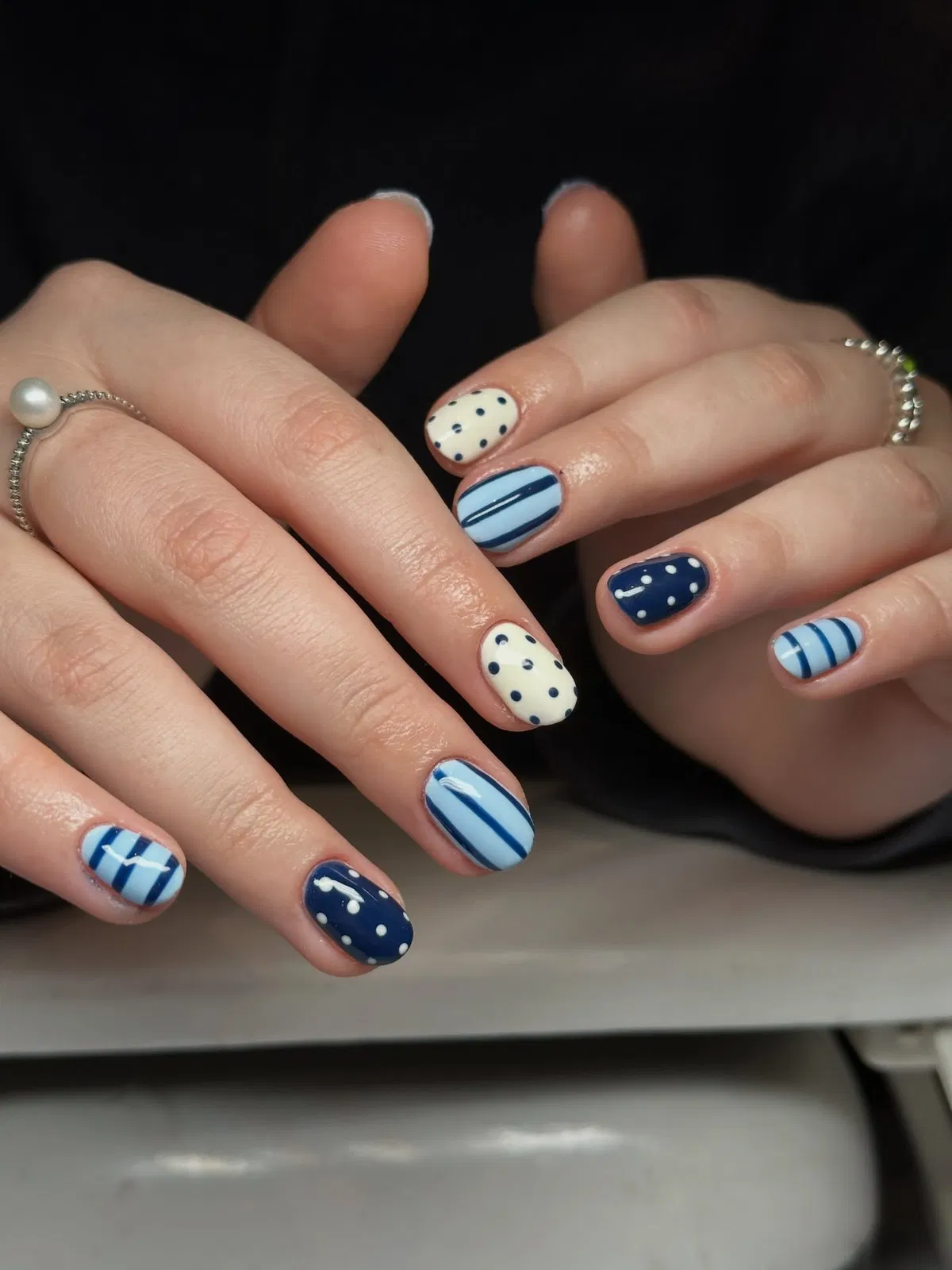 Polka Dots Mixed with Blue Stripe Accents