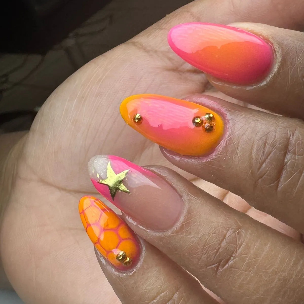 Pink-to-Orange Ombre with Gold Star and Stud Accents