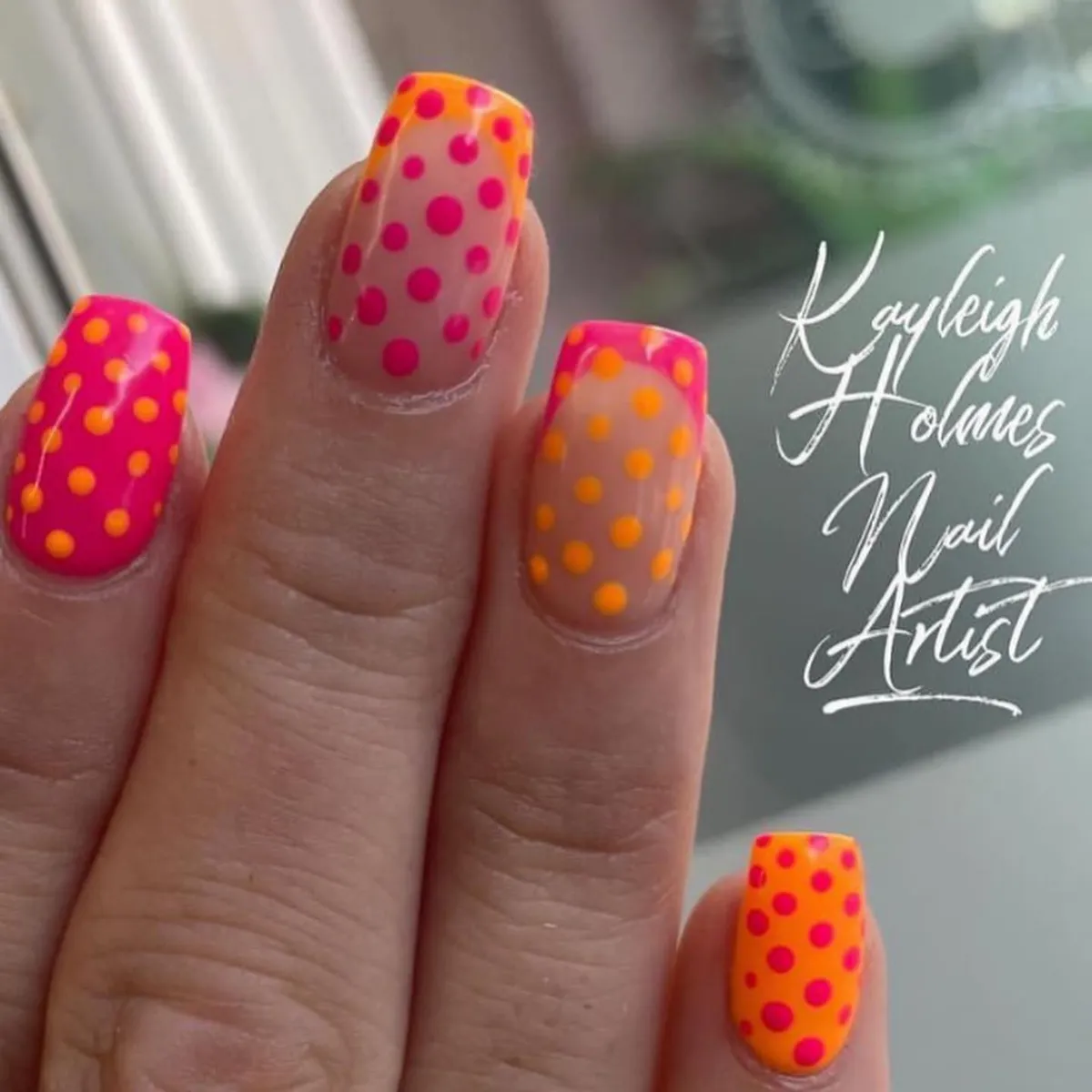 Neon orange and hot pink polka dot mix