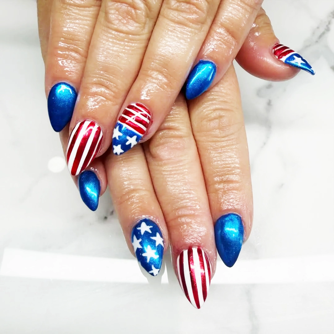 Stiletto set with metallic blue and star-and-stripe accents