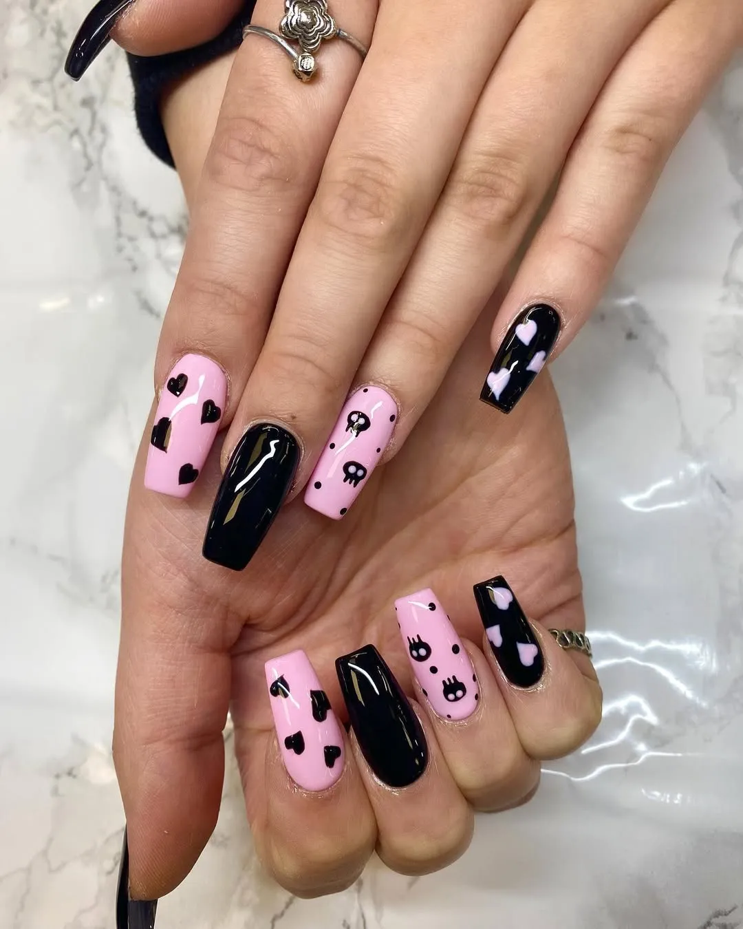 Pink-and-Black Hearts with Small Icon Accents