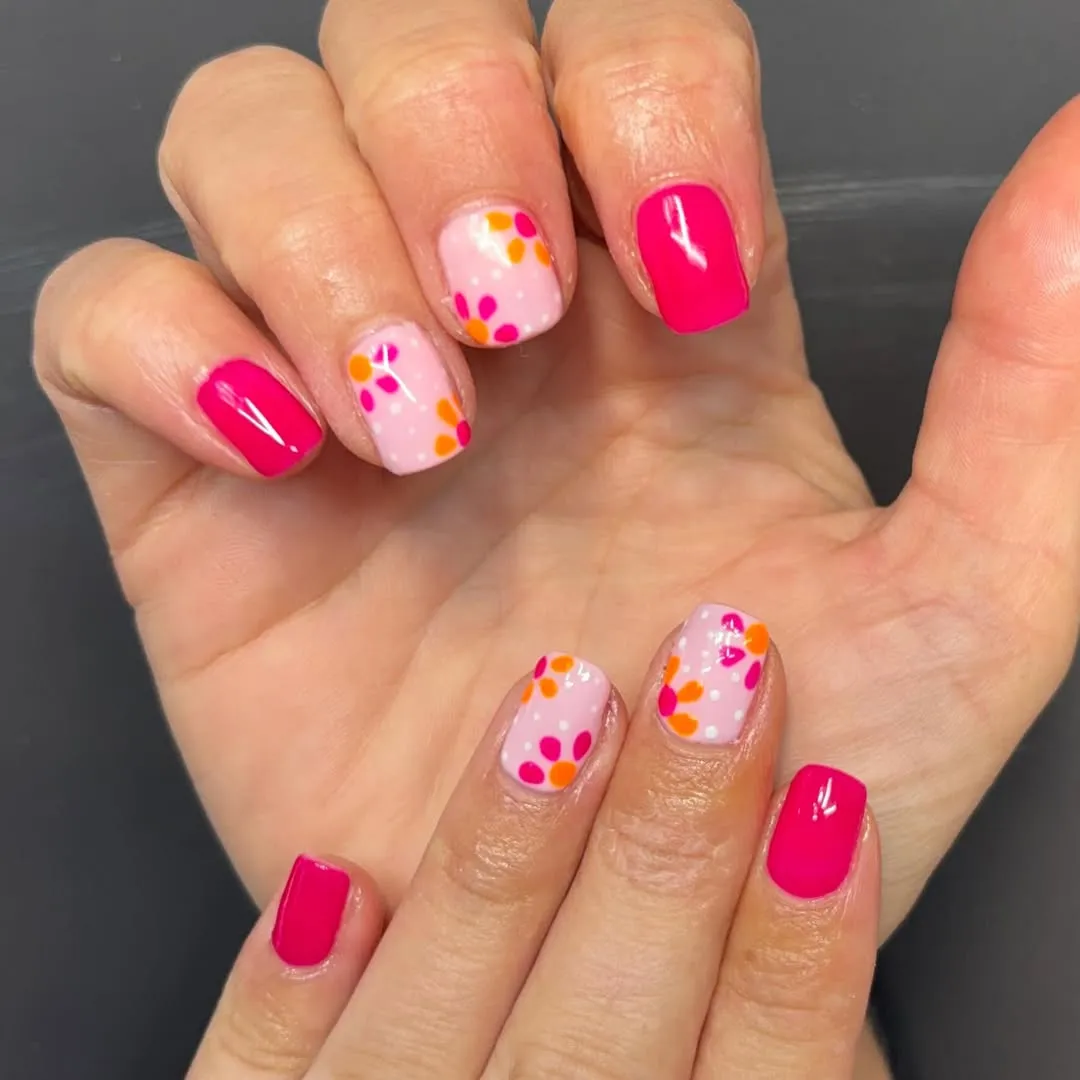 Hot pink solids with dotted pastel accents