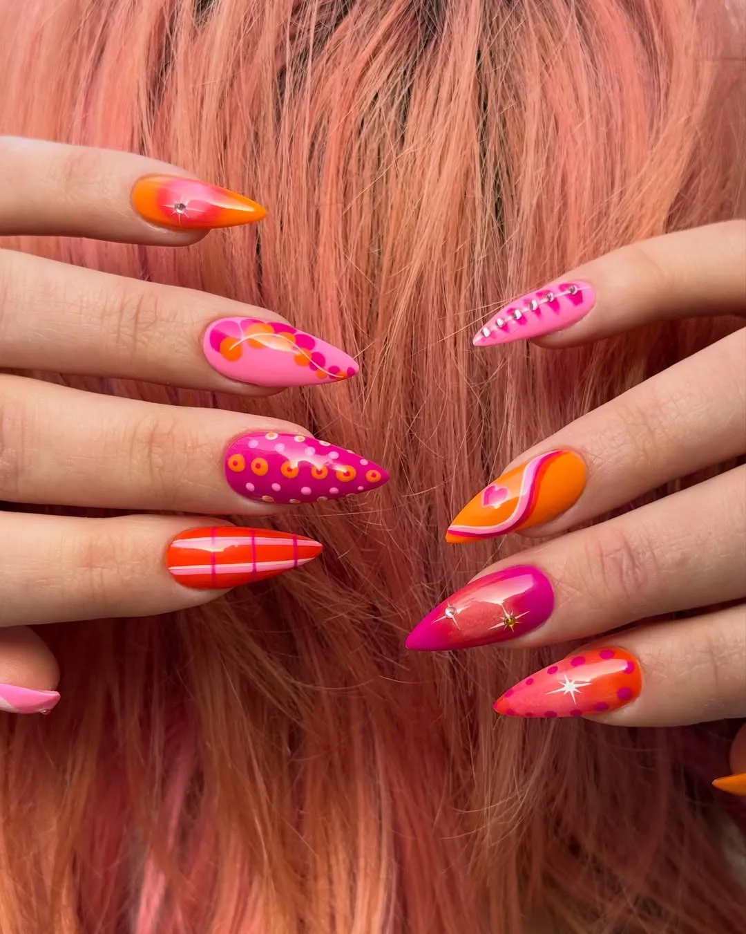 Graphic stiletto set with dots, stripes, studs, and starbursts
