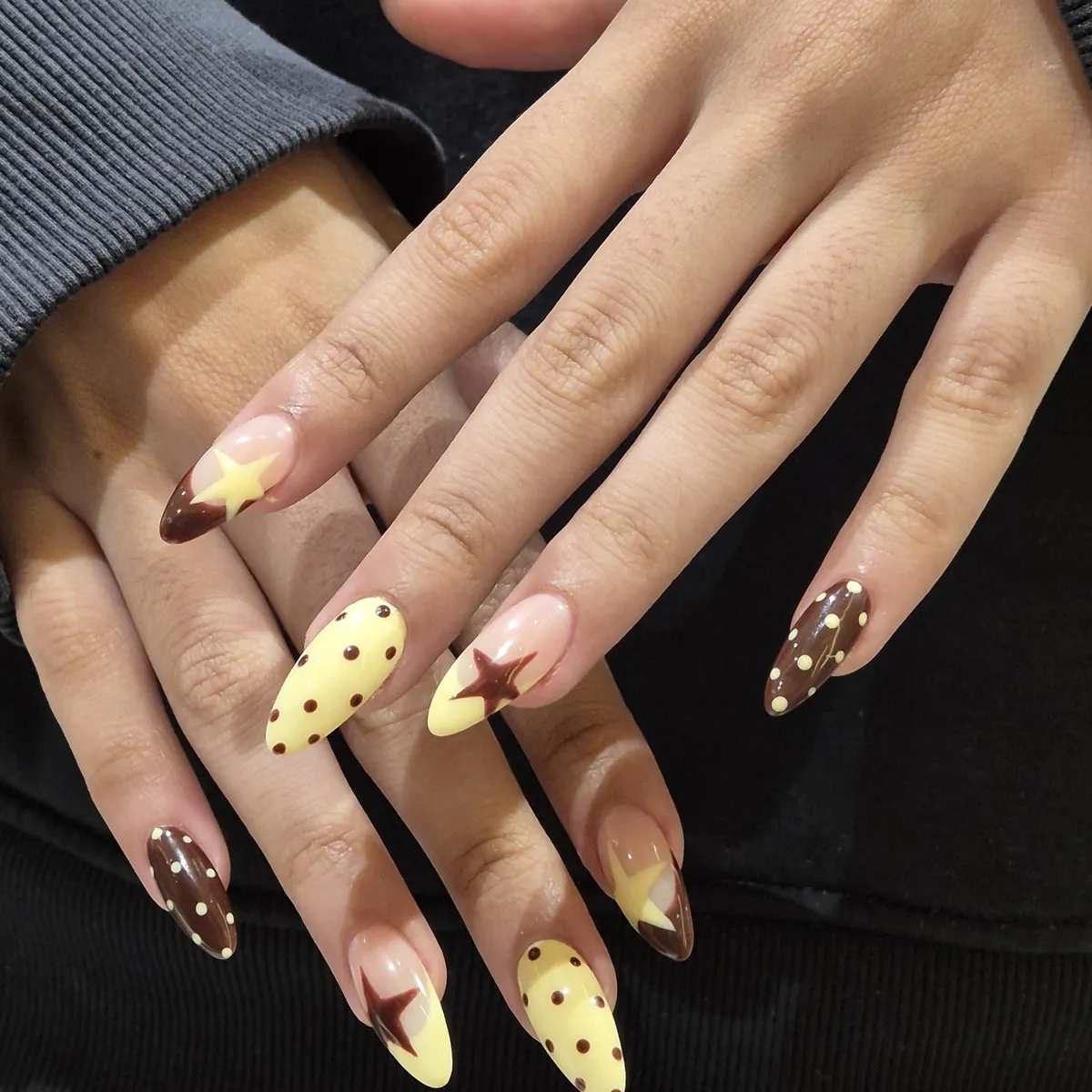 Yellow-and-Brown Polka Dots with Oversized Star Accents