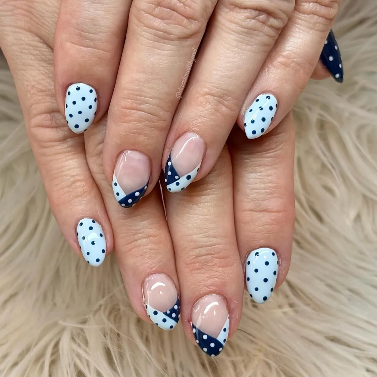 Light Blue and Navy Polka Dots with Diagonal Blocks