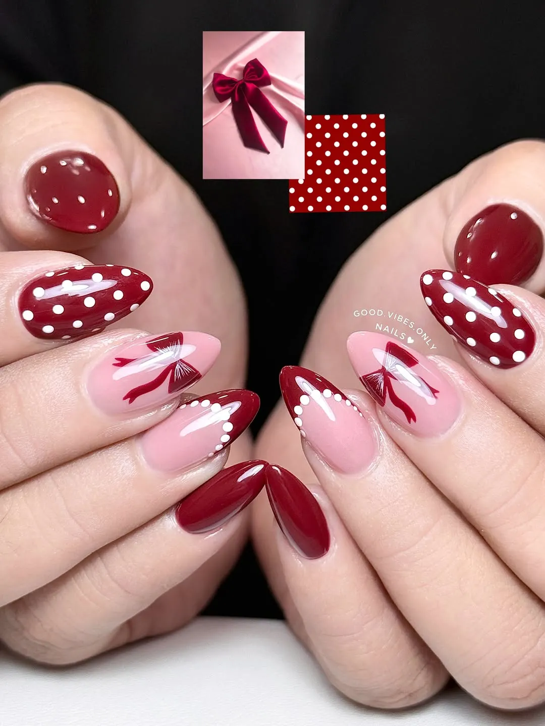 Burgundy Polka Dots with Bow Accents