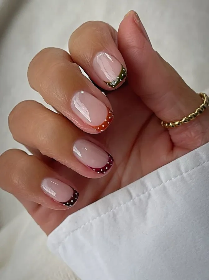 Colorful Dotted French Tips on a Nude Base
