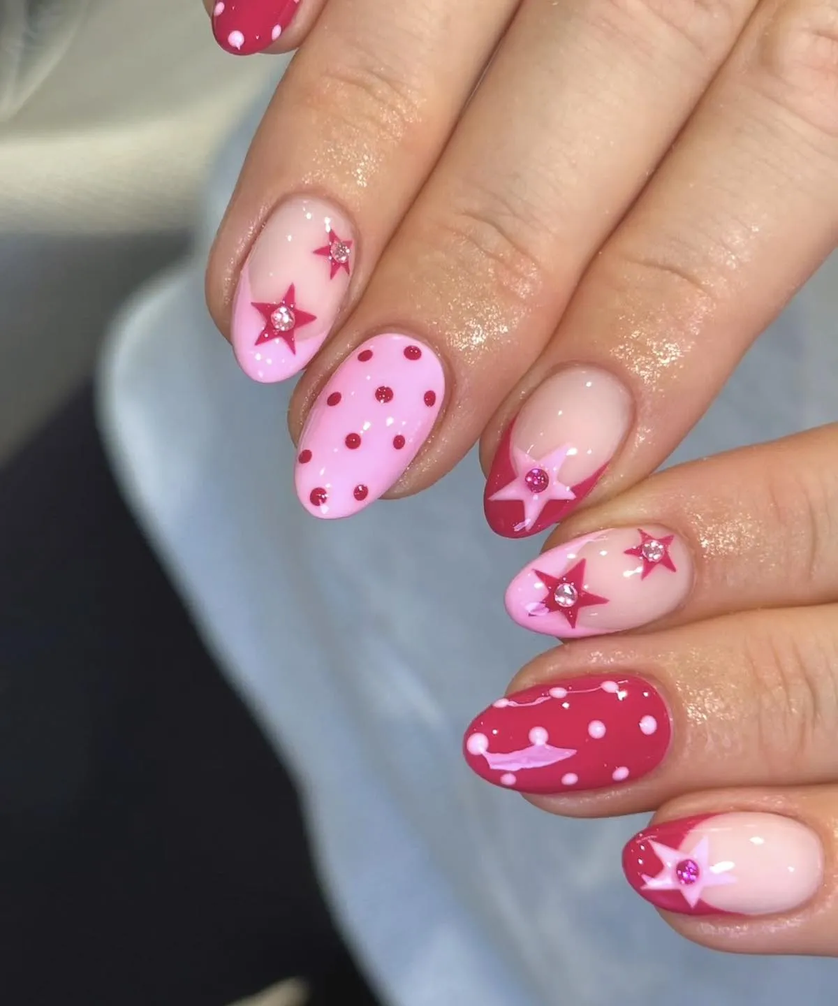 Pink Polka Dots with Star and Rhinestone Accents