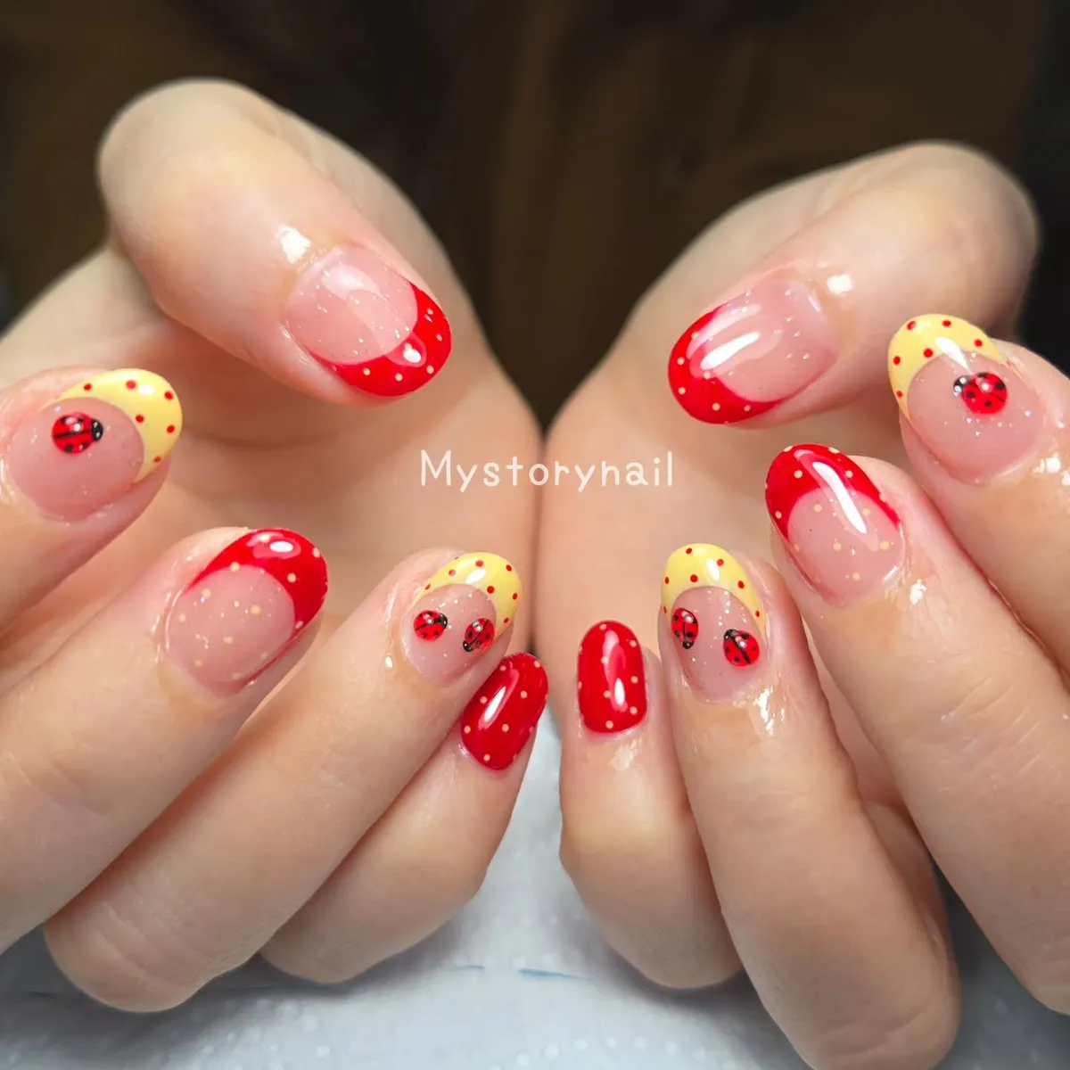 Red-and-Yellow Tips with Polka Dots and Ladybug Art