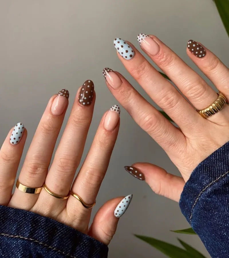 Brown and light blue mix-and-match polka dots
