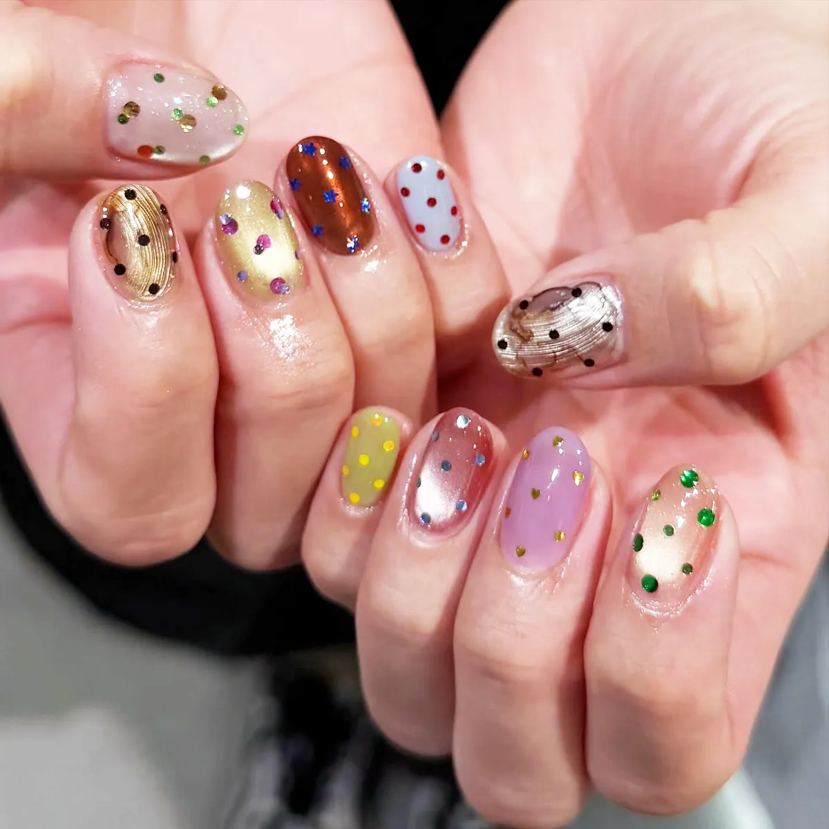 Multicolor dot mix with metallic polka-dot accents