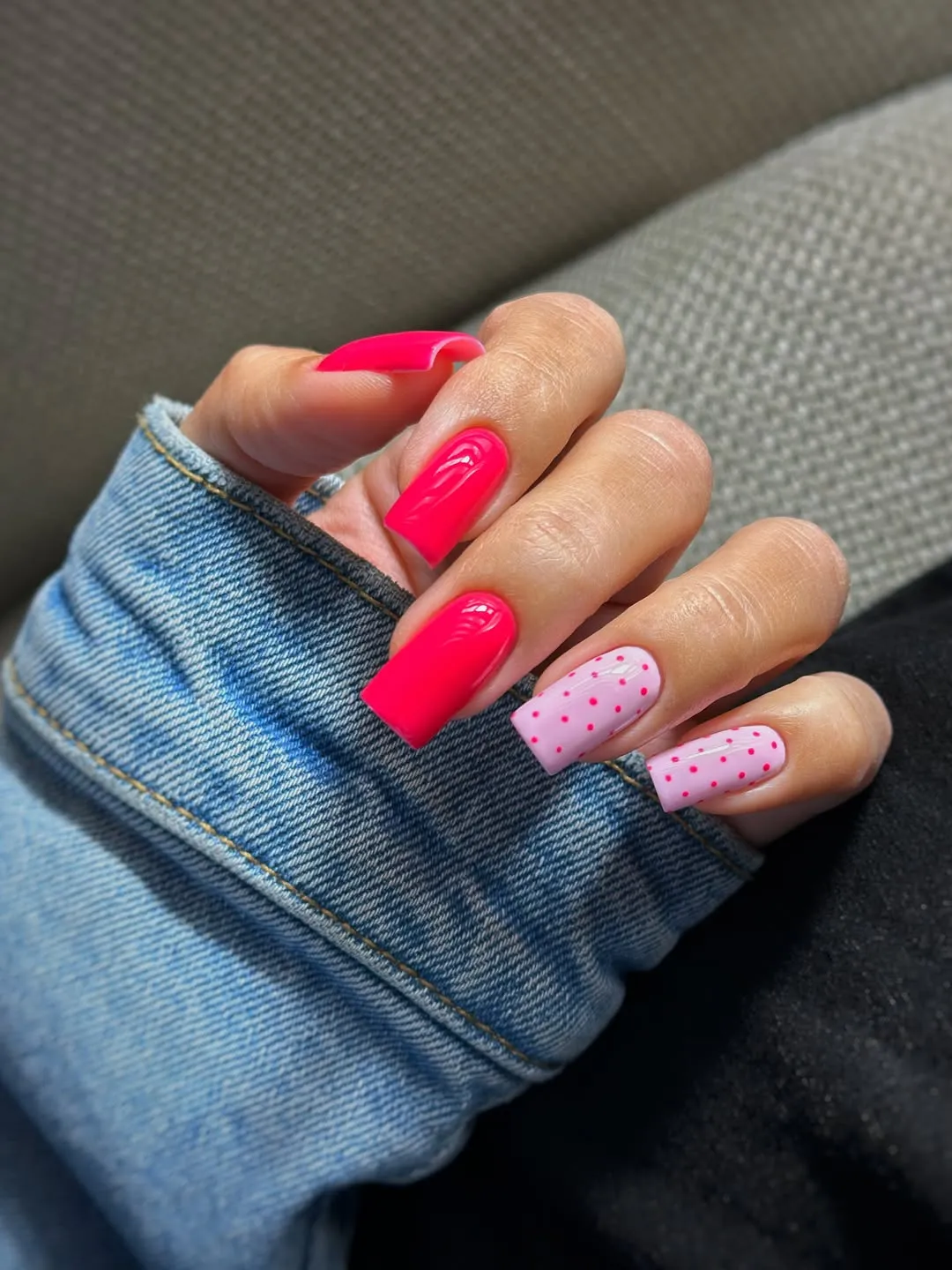 Hot pink solids with light pink polka-dot accents