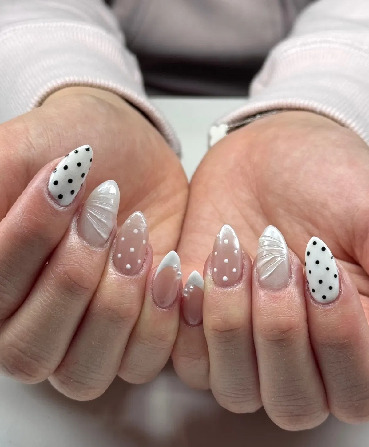 Monochrome polka dots with textured accents