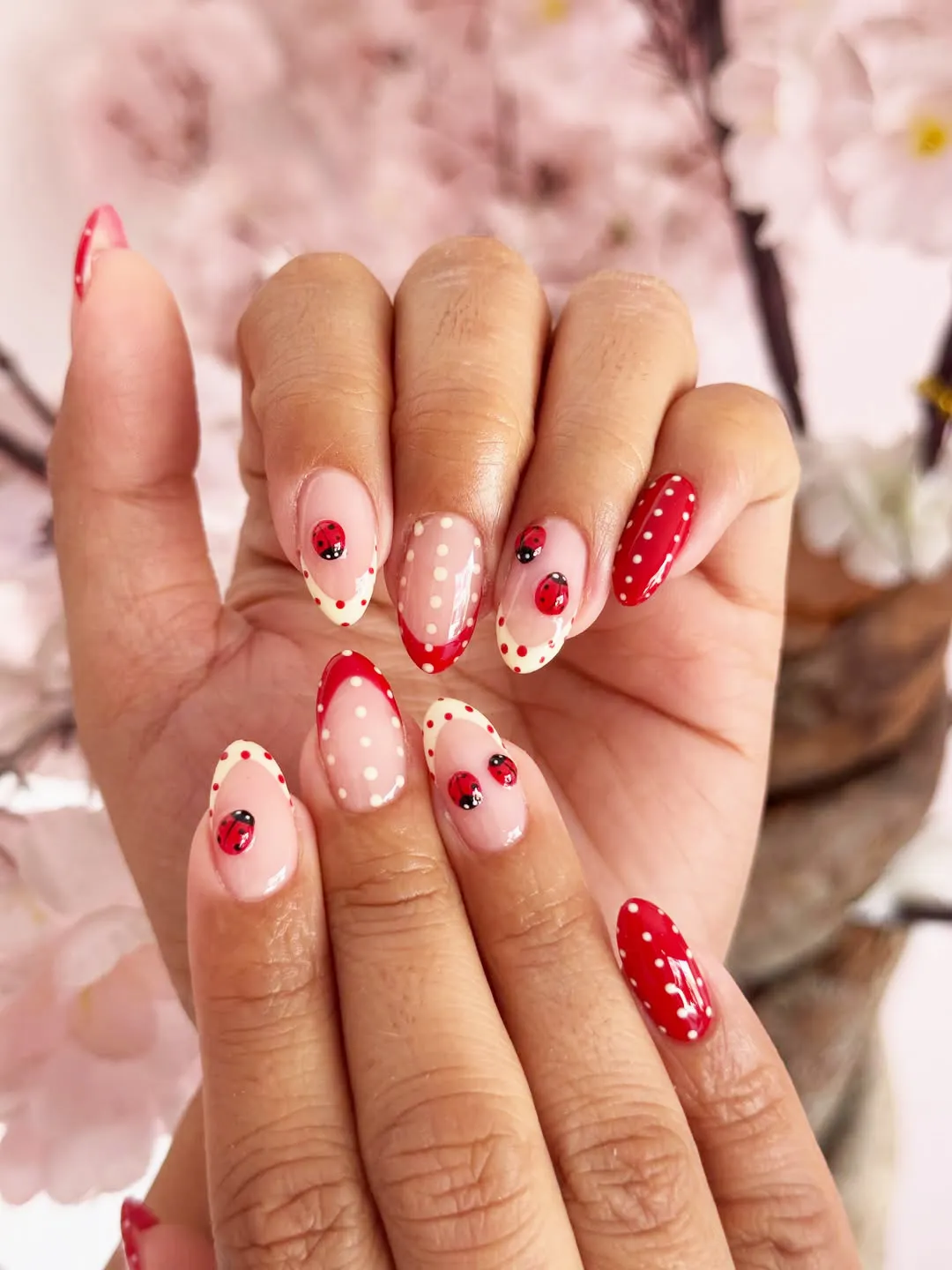 Red polka dots with ladybug accents