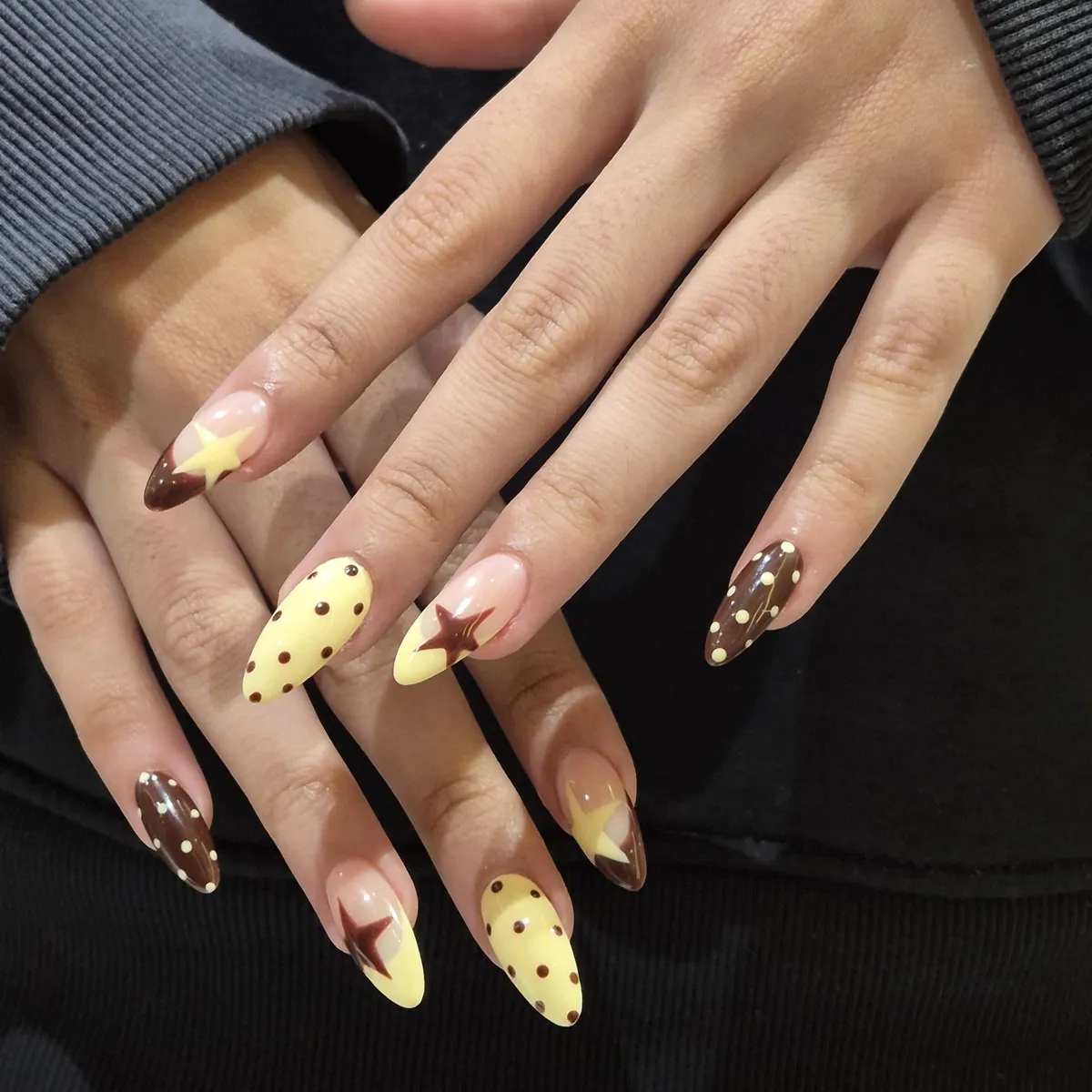 Yellow-and-brown polka dots with star accents