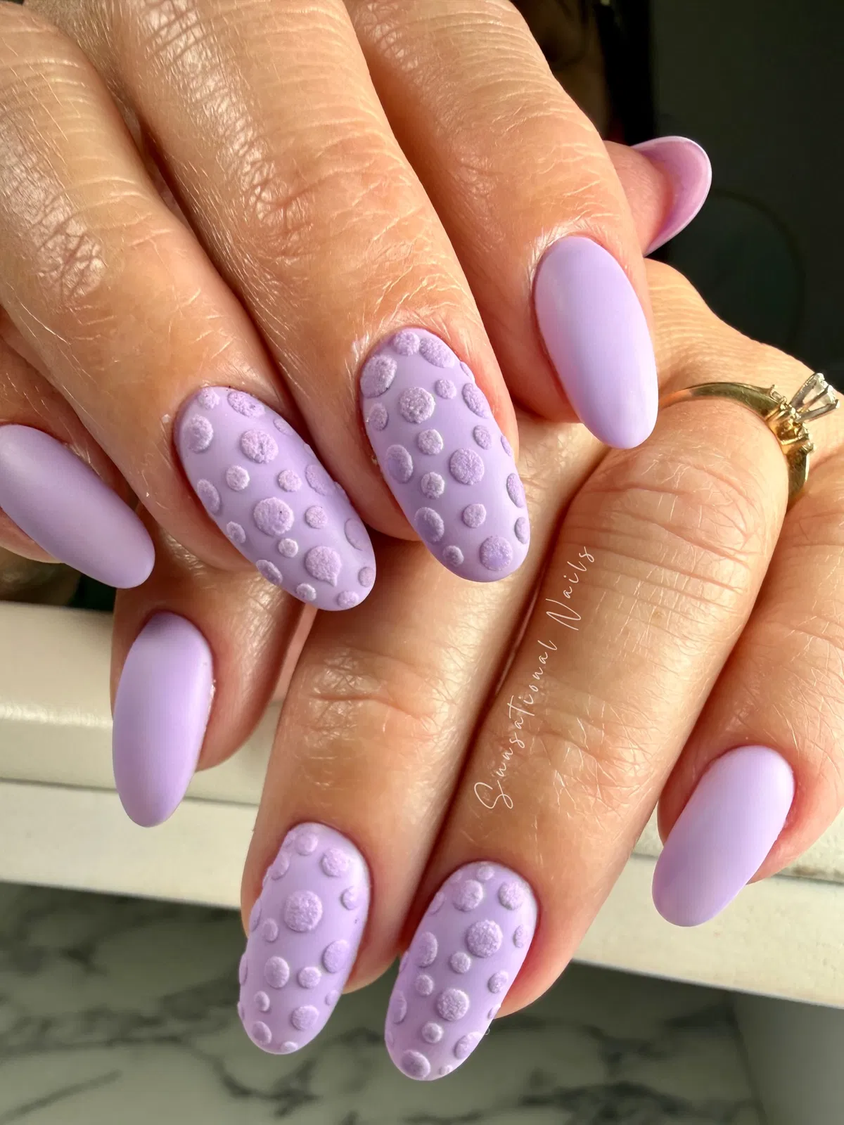 Matte Lavender Nails with Raised Textured Polka Dots
