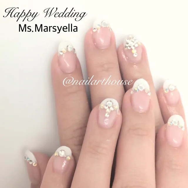 French tips with rhinestone clusters