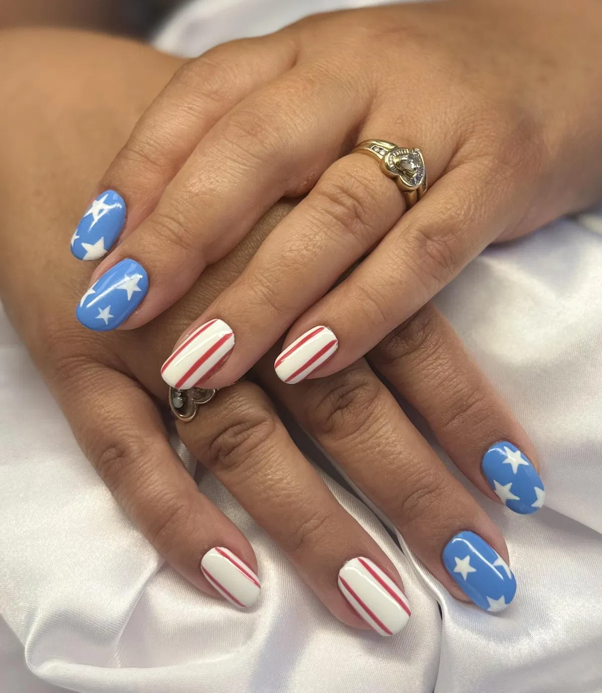 Light blue stars paired with red pinstripes