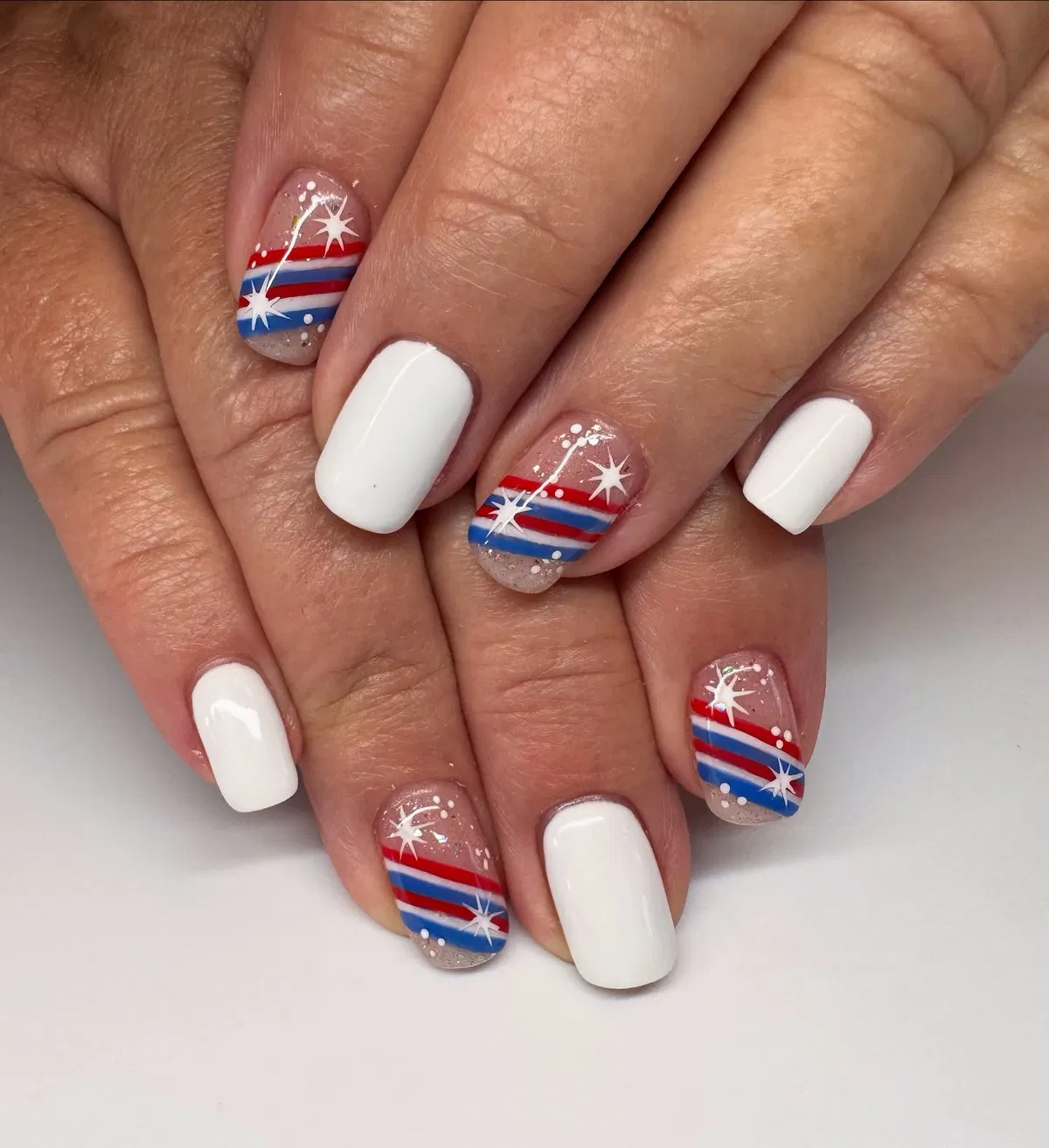 White solids with striped starburst accents