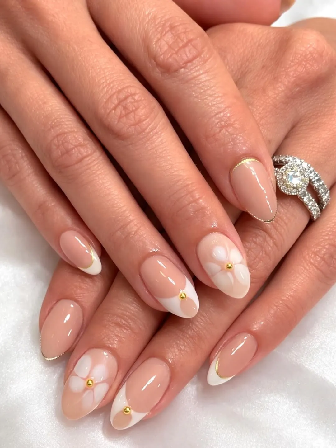 White French Tips with Simple Flower Accents