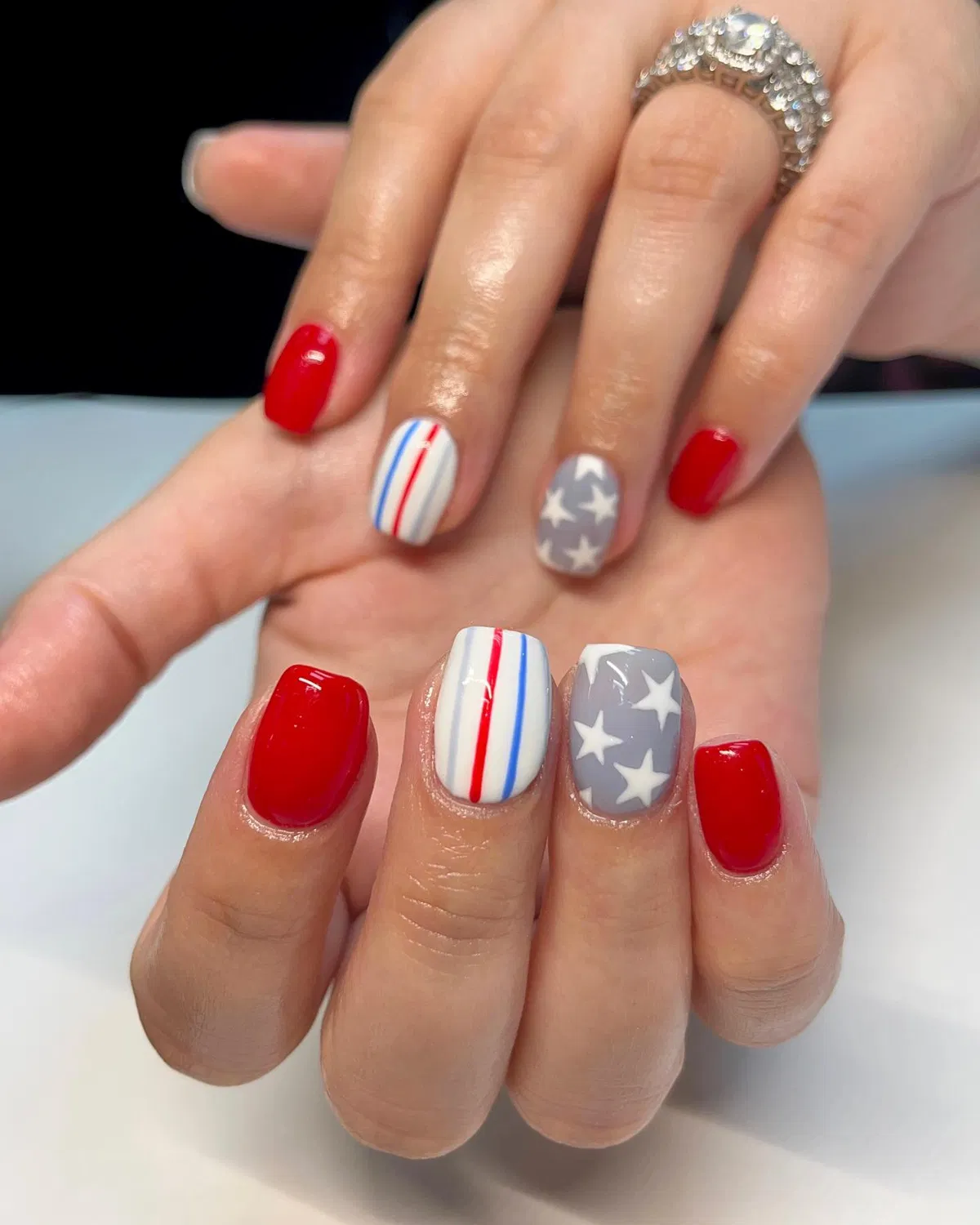 Red solids with striped and star accents