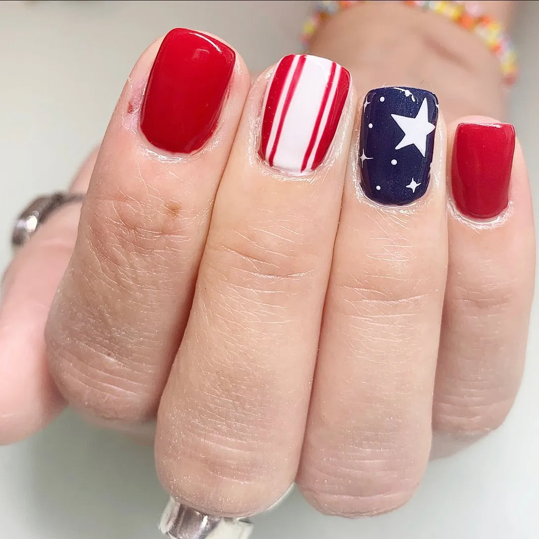 Red, striped white, and navy star nail mix