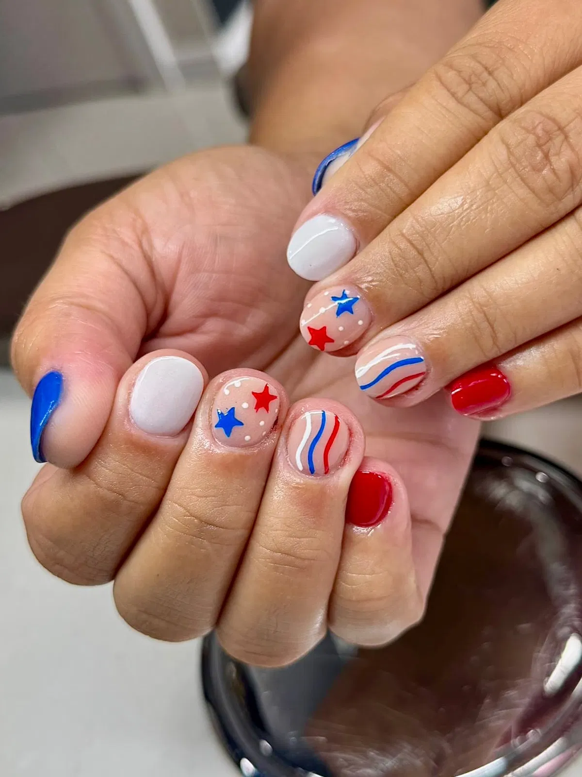 Short mix-and-match stars, dots, and wavy stripes