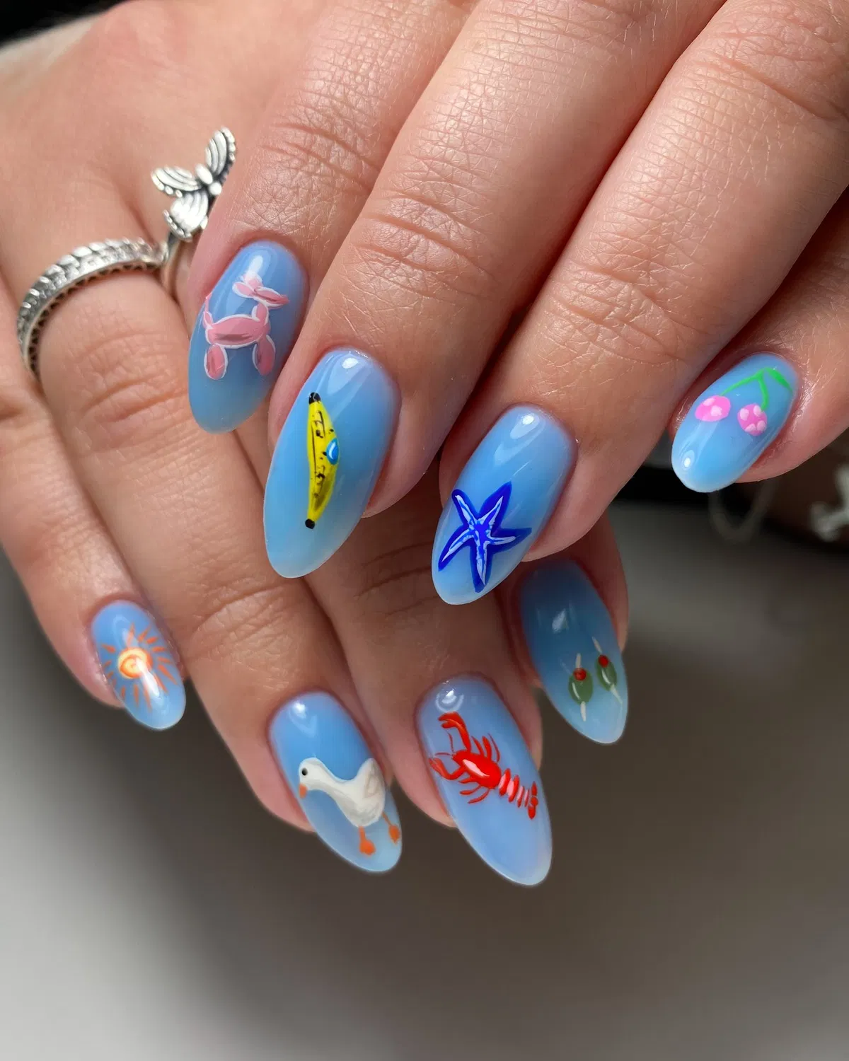 Light blue base with mixed mini illustrations
