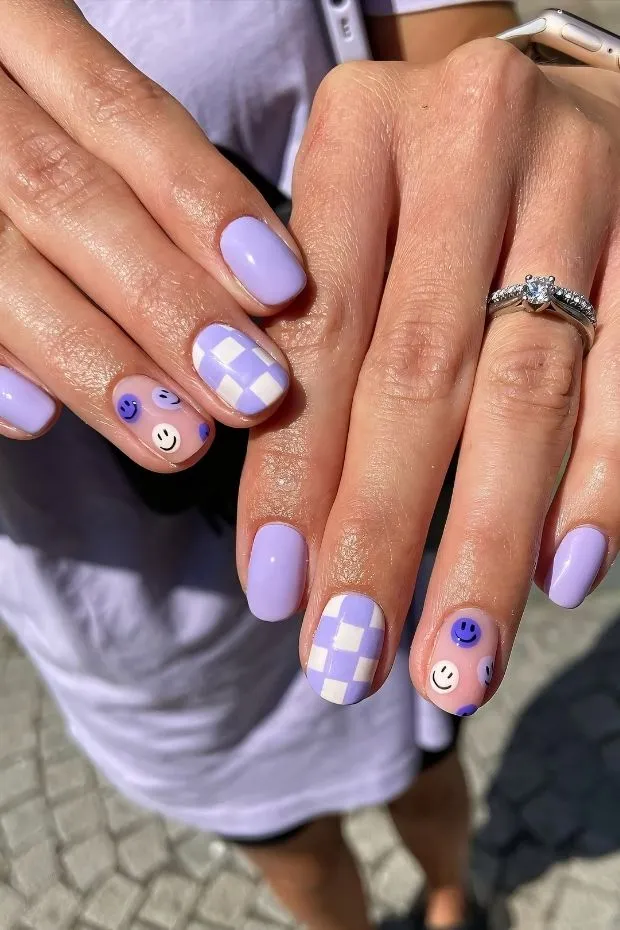 Lavender checkers with smiley accents
