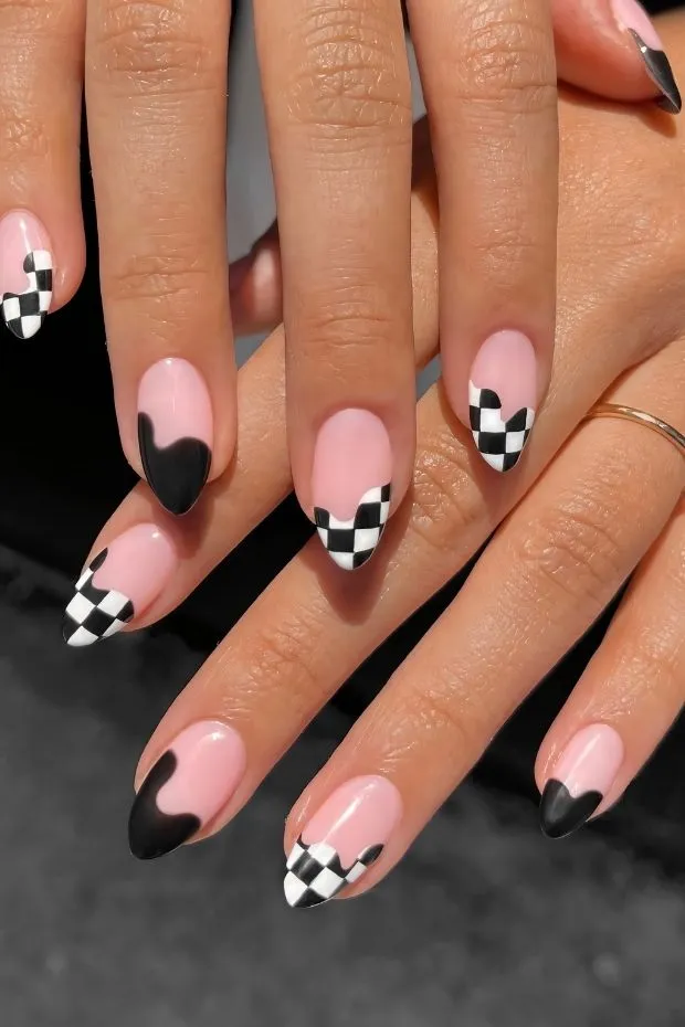 Pink Base with Checkered French Tips