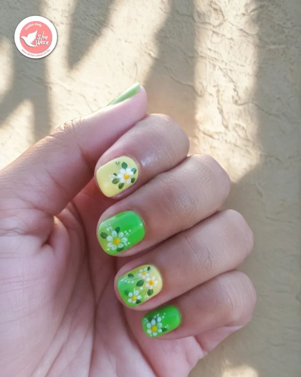 Green and Yellow Daisy Nails