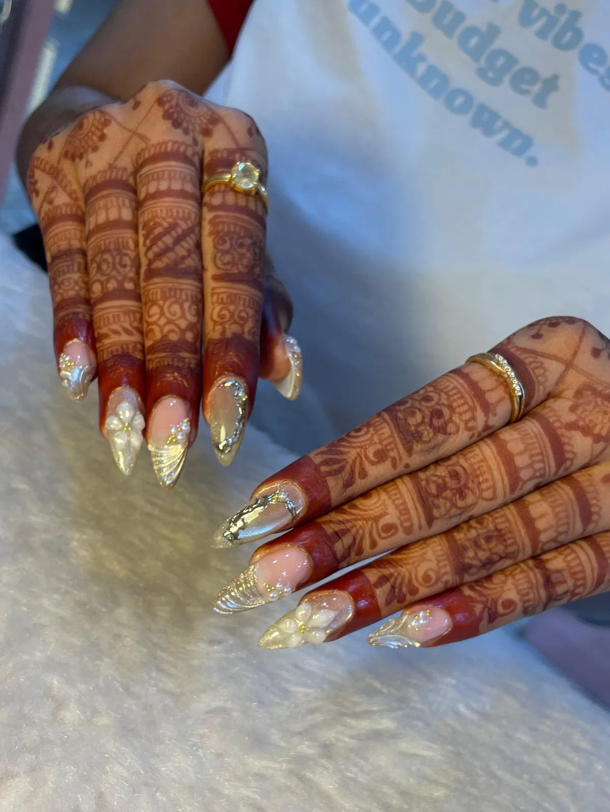 Metallic silver and nude stilettos with 3D flowers and glitter