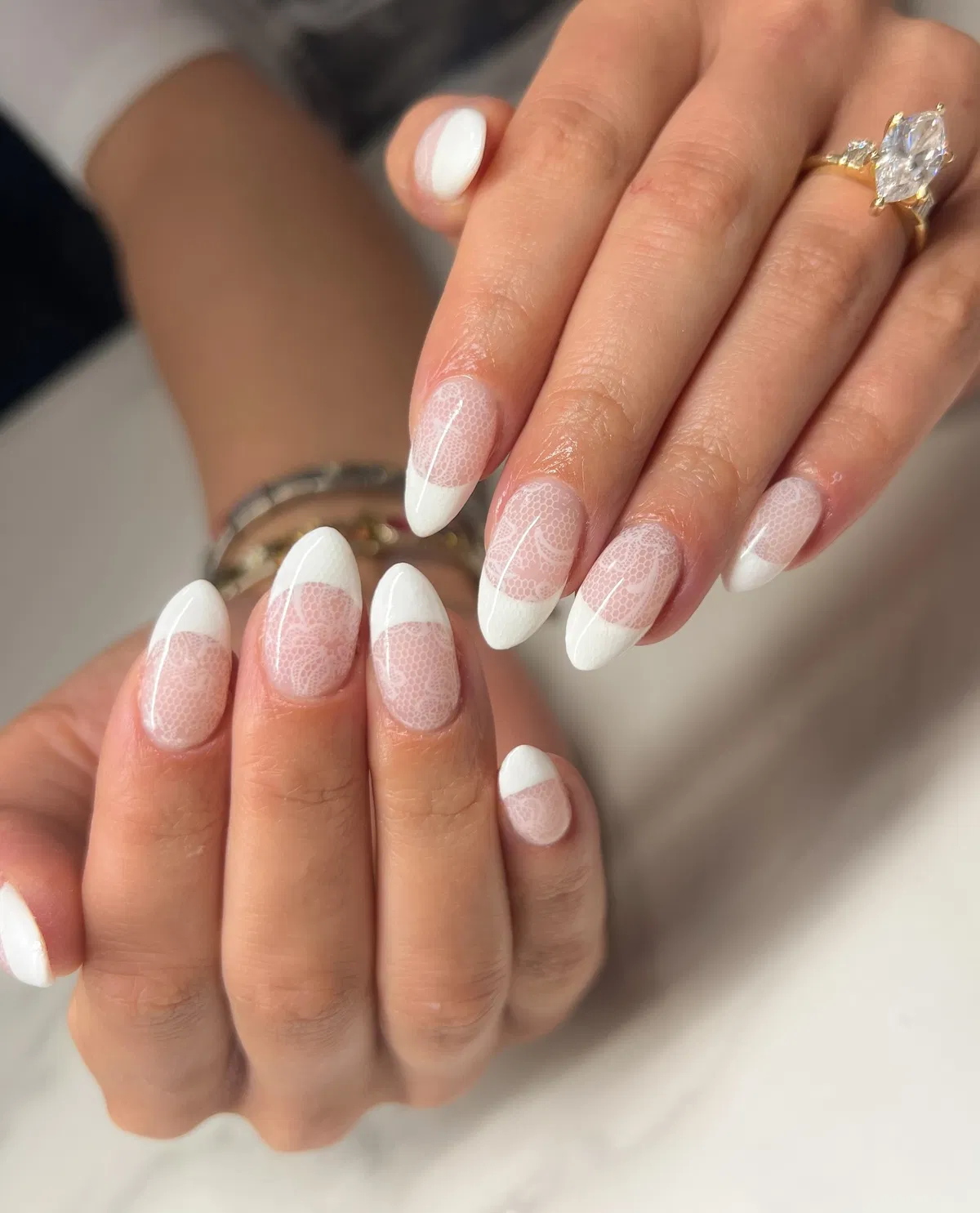 French tips with subtle lace overlay