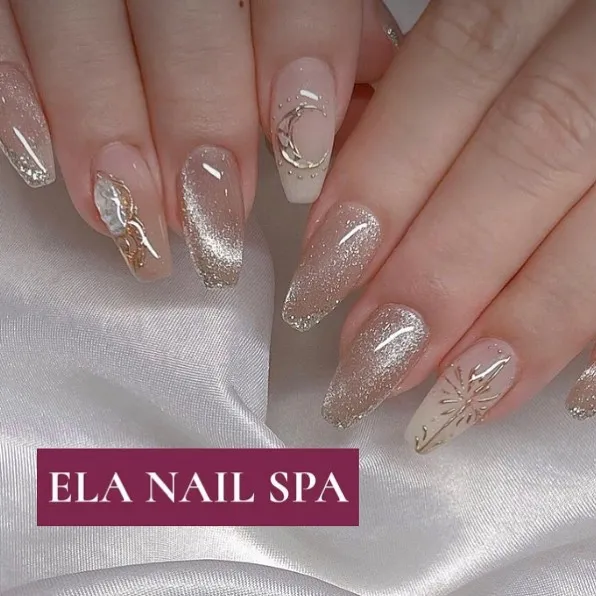 Silver glitter set with nude-and-gold accents