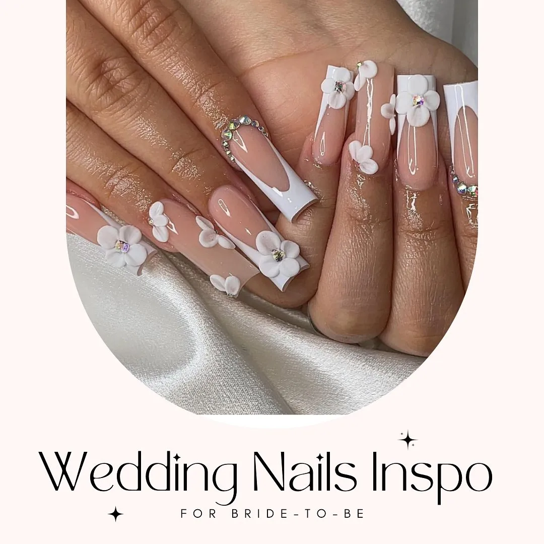 Long square nude-and-white set with 3D flowers (text overlay)